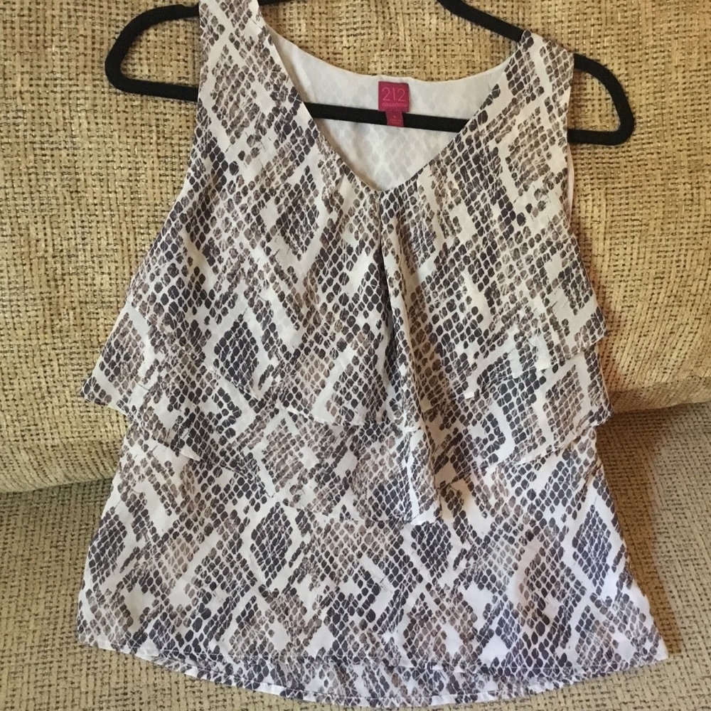 212 COLLECTION V-Neck Sleeveless Tiered Ruffled Snakeskin Print Blouse Top